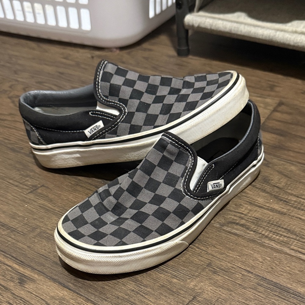 Vans Black and Gray Checkered Slip-Ons